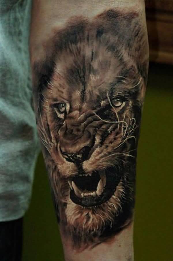 Aggressive African Lion Face Tattoo Image