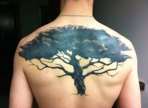 Amazing Cool African Tree Tattoo Design For Upper Back
