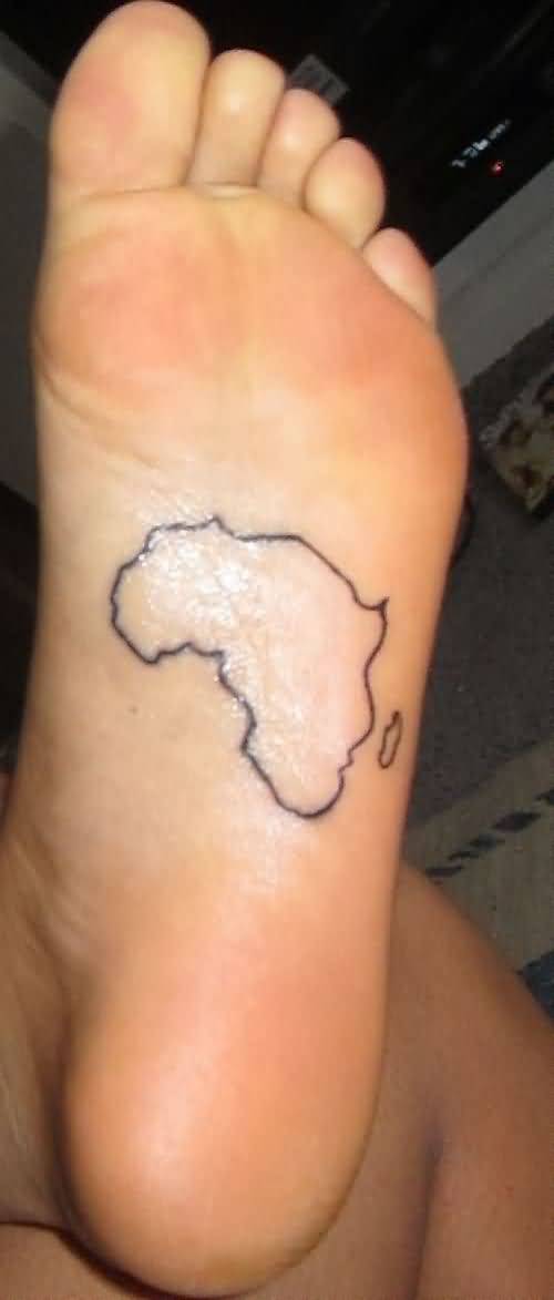 Black Ink Coolest African Map Tattoo On Outer Foot