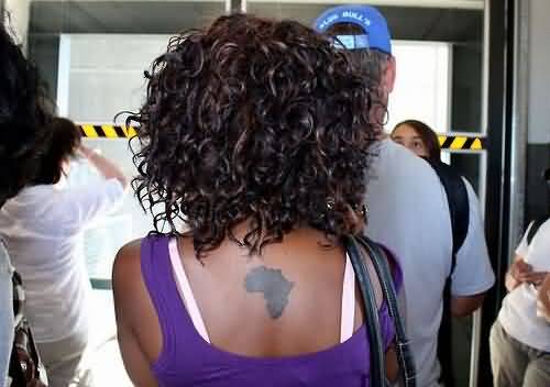 Dark Upper Back Body African Map Tattoo