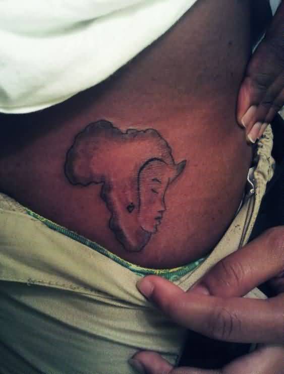 Dark Waist Simple African Map Tattoo