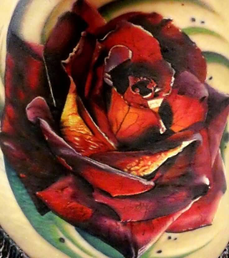 Extra Ordinary 3D Red Rose Flower Tattoo Made By Perfect Artist