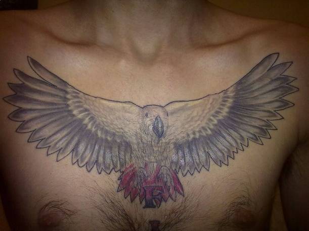 Flying Sweet African Parrot Tattoo On Chest