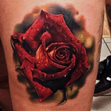 Marvelous Red Rose 3D Flower Tattoo Made By Perfect Artist