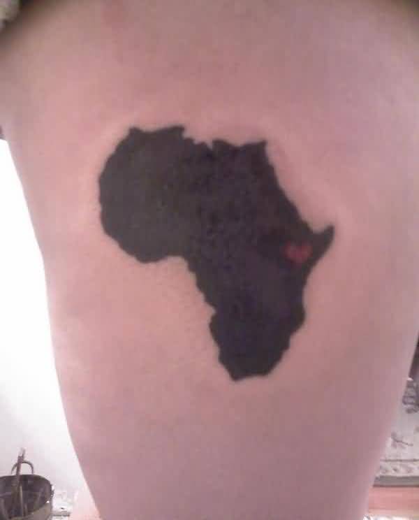 Red Very Small Heart And Amazing African Map Tattoo