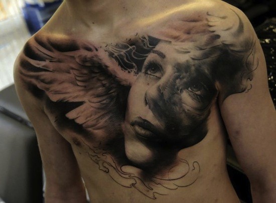 Aggregate 152+ angel chest tattoo